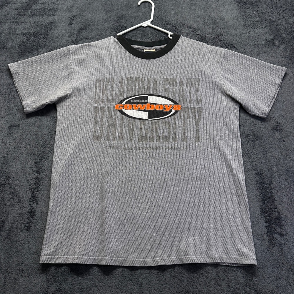 Vintage Oklahoma State Cowboys T-Shirt Mens XL Gray University Mesh Knit OSU